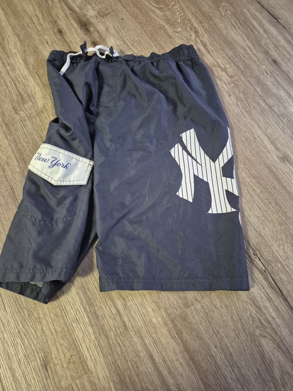 MLB Navy Blue Men's Swim Board Shorts with White NY Logo
